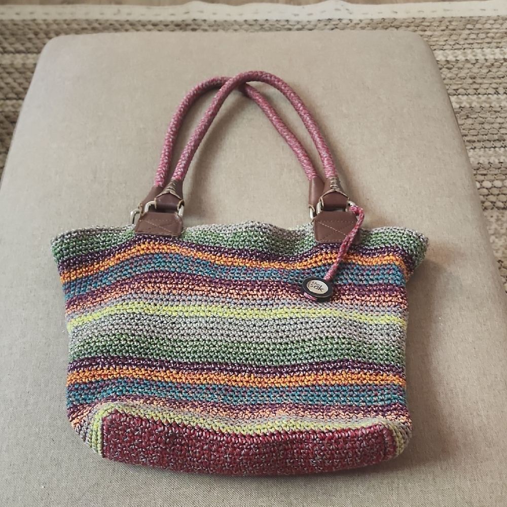 The Sak Multicolor Striped Women's Bag. Burgandy & Olive Green